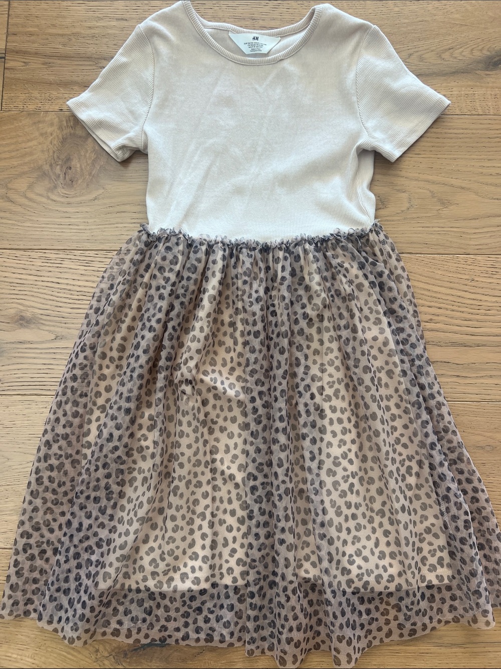 H&M Cream Top with Tan Leopard Tulle Skirt Girls Dress